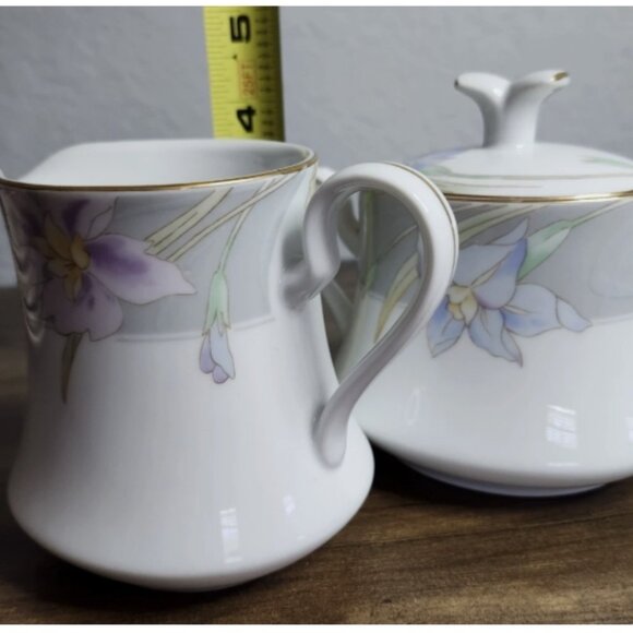 MIKASA Charisma Gray L9049 Creamer and Sugar Bowl w/Lid Floral Gold Trim Japan - Picture 14 of 14